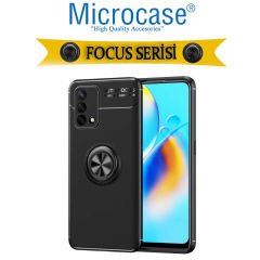 Microcase Oppo A74 Focus Serisi Yüzük Standlı Silikon Kılıf - Siyah