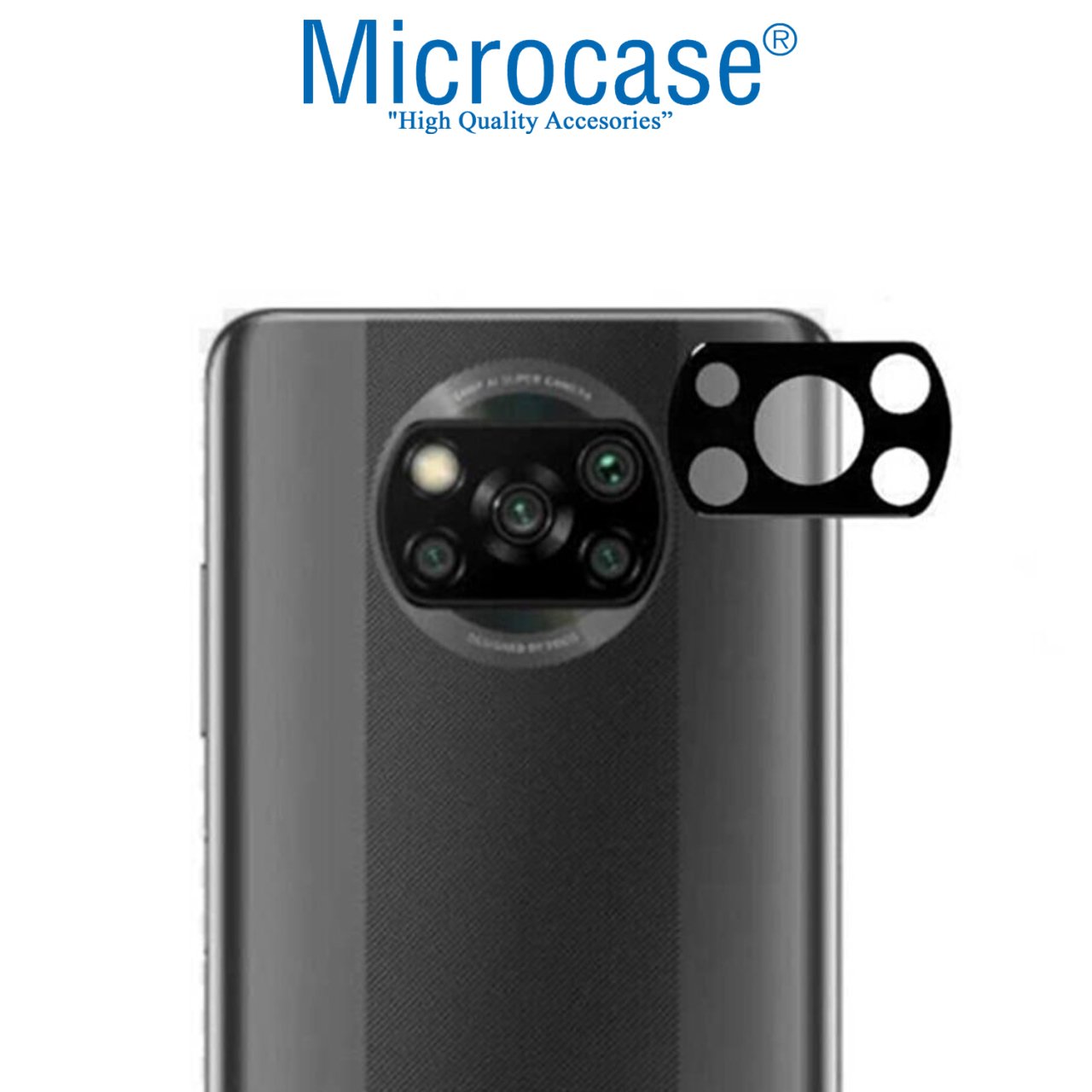 Microcase Xiaomi Poco X3 NFC Kamera Lens Koruma Halkası - Kapalı Tasarım Siyah