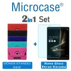 Microcase Asus ZenPad 3S 10 Z500KL 9.7 inch Universal Döner Standlı Tablet Kılıfı + Nano Esnek Ekran Koruma Filmi