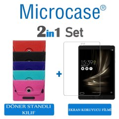 Microcase Asus ZenPad 3S 10 Z500KL 9.7 inch Universal Döner Standlı Tablet Kılıfı + Ekran Koruma Filmi