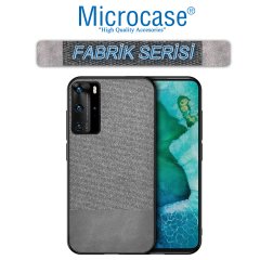 Microcase Huawei P40 Pro Fabrik Serisi Kumaş ve Deri Desen Kılıf - Gri