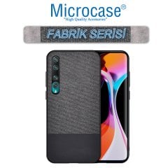 Microcase Xiaomi Mi 10 Fabrik Serisi Kumaş ve Deri Desen Kılıf - Siyah