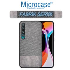 Microcase Xiaomi Mi 10 Fabrik Serisi Kumaş ve Deri Desen Kılıf - Gri