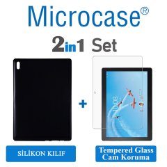 Microcase Lenovo Tab 4 10 Plus TB-X704F 10.1 Tablet Silikon Tpu Soft Kılıf - Siyah + Tempered Glass Cam Koruma