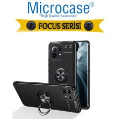 Microcase Xiaomi Mi 11 Focus Serisi Yüzük Standlı Silikon Kılıf - Siyah