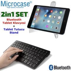 Microcase Samsung Galaxy Tab A 8 SM-P200 SM-P205 için Bluetooth Kablosuz Tablet Klavyesi + Tablet Tutucu Stand