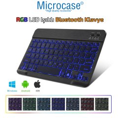 Microcase Tablet Telefonlar için RGB Işıklı Şarjlı Bluetooth Klavye + TR Klavye Sticker AL2670 Siyah