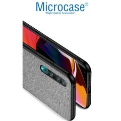 Microcase Xiaomi Mi 10 Pro Fabrik Serisi Kumaş ve Deri Desen Kılıf - Gri