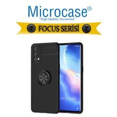 Microcase Oppo Reno 5 Pro Focus Serisi Yüzük Standlı Silikon Kılıf - Siyah