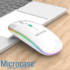 Microcase 1600 DPI Şarj Edilebilir 2.4 GHz RGB Işık Çift Modlu Bluetooth Mouse - AL2767 Beyaz