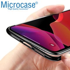 Microcase iPhone SE 2020 Plating Series Soft Silikon Kılıf - Siyah + Tempered Glass Cam Koruma