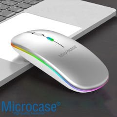 Microcase 1600 DPI Şarj Edilebilir 2.4 GHz RGB Işık Çift Modlu Bluetooth Mouse - AL2767 Gümüş
