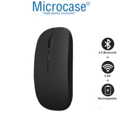 Microcase 1600 DPI Şarj Edilebilir 2.4 GHz Çift Modlu Bluetooth Kablosuz Mouse - Model AL2675 Siyah
