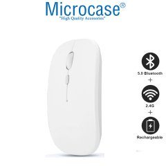 Microcase 1600 DPI Şarj Edilebilir 2.4 GHz Çift Modlu Bluetooth Kablosuz Mouse - Model AL2675 Beyaz