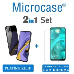 Microcase Huawei P40 Lite Plating Series Soft Silikon Kılıf - Siyah + Tempered Glass Cam Koruma