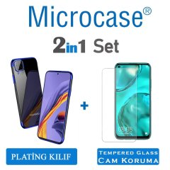 Microcase Huawei P40 Lite Plating Series Soft Silikon Kılıf - Mavi + Tempered Glass Cam Koruma