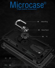 Microcase Huawei Mate 20 Anka Serisi Yüzük Standlı Armor Kılıf Siyah + Tempered Glass Cam Koruma (SEÇENEKLİ)