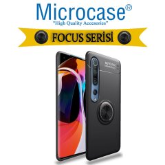 Microcase Xiaomi Mi 10 Focus Serisi Yüzük Standlı Silikon Kılıf - Siyah