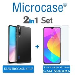 Microcase Xiaomi Mi 9 Lite Elektrocase Serisi Kamera Korumalı Silikon Kılıf - Siyah + Tempered Glass Cam Koruma