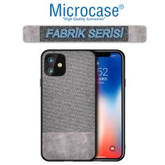 iPhone 12 Fabrik Serisi Kumaş ve Deri Desen Kılıf - Gri