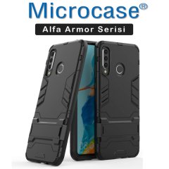 Microcase Huawei P30 Lite - Nova 4e Alfa Serisi Armor Standlı Perfect Protect Koruma Kılıf + Tam Kaplayan Çerçeveli Cam Ekran Koruma