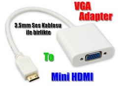 Mini HDMI To VGA + Ses Çevirici Adaptör Kablo
