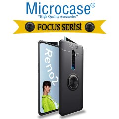 Microcase Oppo Reno 2 Focus Serisi Yüzük Standlı Silikon Kılıf - Siyah