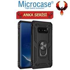 Microcase Samsung Galaxy S10e Anka Serisi Yüzük Standlı Armor Kılıf - Siyah