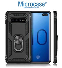 Microcase Samsung Galaxy S10 Plus Anka Serisi Yüzük Standlı Armor Kılıf - Siyah