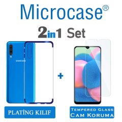 Microcase Samsung Galaxy A30s Plating Series Silikon Kılıf - Mavi + Tempered Glass Cam Koruma