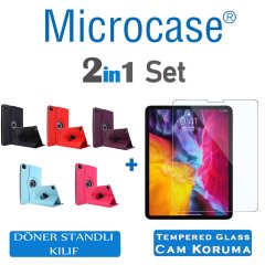 Microcase iPad Pro 2.Nesil 11 inch 2020 360 Derece Döner Stand Kılıf + Tempered Glass Cam Koruma