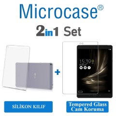 Microcase Asus ZenPad 3S 10 Z500KL Tablet Silikon Tpu Soft Kılıf - Şeffaf + Tempered Glass Cam Koruma