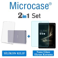Microcase Asus ZenPad 3S 10 Z500KL Tablet Silikon Tpu Soft Kılıf - Şeffaf + Nano Esnek Ekran Koruma Filmi