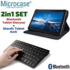 Microcase Lenovo Tab E10 TB-X104F Roxy Serisi Döner Standlı Kılıf + Bluetooth Kablosuz Tablet Klavyesi