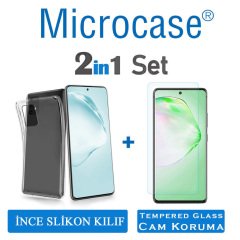 Microcase Samsung Galaxy A91 İnce 0.2 mm Soft Silikon Kılıf - Şeffaf + Tempered Glass Cam Koruma