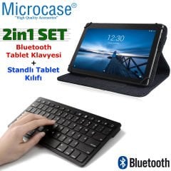 Microcase Huawei Mediapad T5 10.1 Roxy Serisi Döner Standlı Kılıf + Bluetooth Kablosuz Tablet Klavyesi