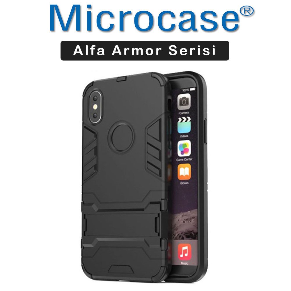 Microcase iPhone X - iPhone XS Alfa Serisi Armor Standlı Perfect Koruma Kılıf - Siyah