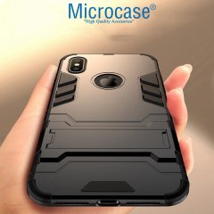Microcase iPhone X - iPhone XS Alfa Serisi Armor Standlı Perfect Koruma Kılıf - Siyah