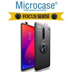 Microcase Xiaomi Mi 9T - Mi 9T Pro Focus Serisi Yüzük Standlı Silikon Kılıf - Siyah