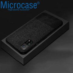 Xiaomi Mi 10T Fabrik Serisi Kumaş ve Deri Desen Kılıf - Siyah