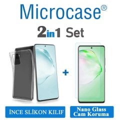 Microcase Samsung Galaxy A91 İnce 0.2 mm Soft Silikon Kılıf - Şeffaf + Nano Esnek Ekran Koruma Filmi