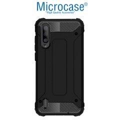Microcase Xiaomi Mi CC9e - Mi A3 King Serisi Armor Perfect Koruma Kılıf Siyah + Tempered Glass Cam Koruma (SEÇENEKLİ)