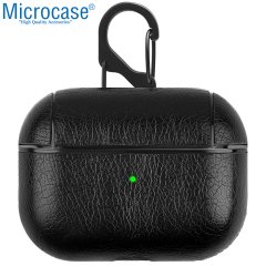 Microcase Airpods Pro Kulaklık ve Şarj Ünitesi için Deri Kılıf - Siyah