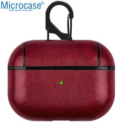 Microcase Airpods Pro Kulaklık ve Şarj Ünitesi için Deri Kılıf - Bordo