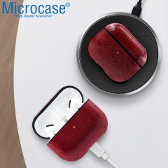 Microcase Airpods Pro Kulaklık ve Şarj Ünitesi için Deri Kılıf - Bordo