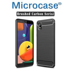 Microcase Samsung Galaxy A01 Core Brushed Carbon Fiber Silikon Kılıf - Siyah