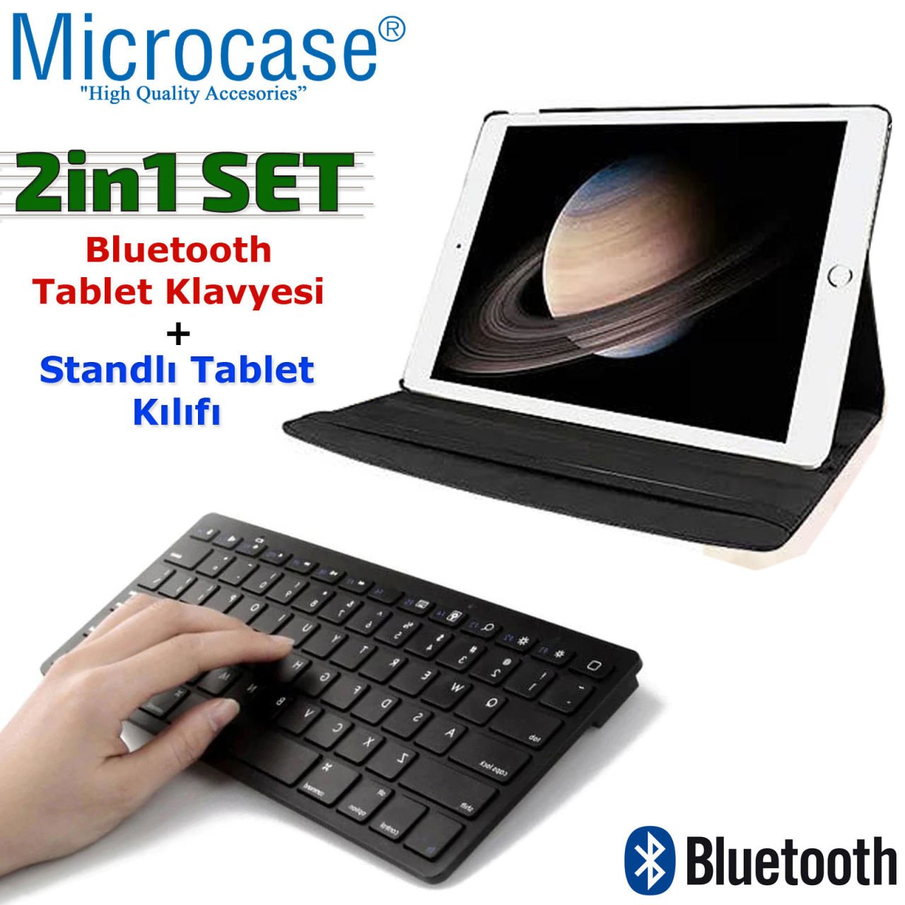 Microcase iPad Mini 4 360 Döner Standlı Kılıf + Bluetooth Kablosuz Tablet Klavyesi