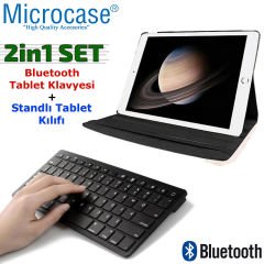 Microcase iPad 6.Nesil 9.7 2018 360 Döner Standlı Kılıf + Bluetooth Kablosuz Tablet Klavyesi