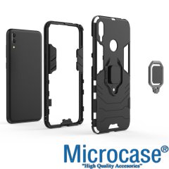 Microcase Huawei Y7 2019 Batman Serisi Yüzük Standlı Armor Kılıf - Siyah + Tempered Glass Cam Koruma