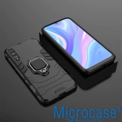 Microcase Huawei Y7 2019 Batman Serisi Yüzük Standlı Armor Kılıf - Siyah + Tempered Glass Cam Koruma